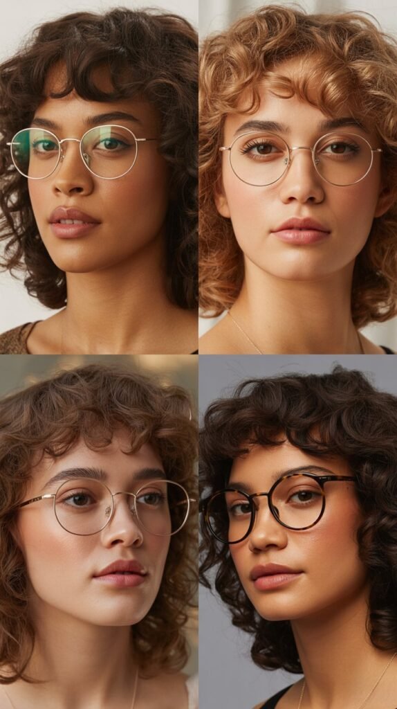  Feathered Side Bangs with Medium Curly Hair