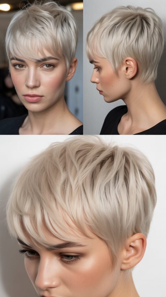 Platinum Pixie With Textured Bangs
