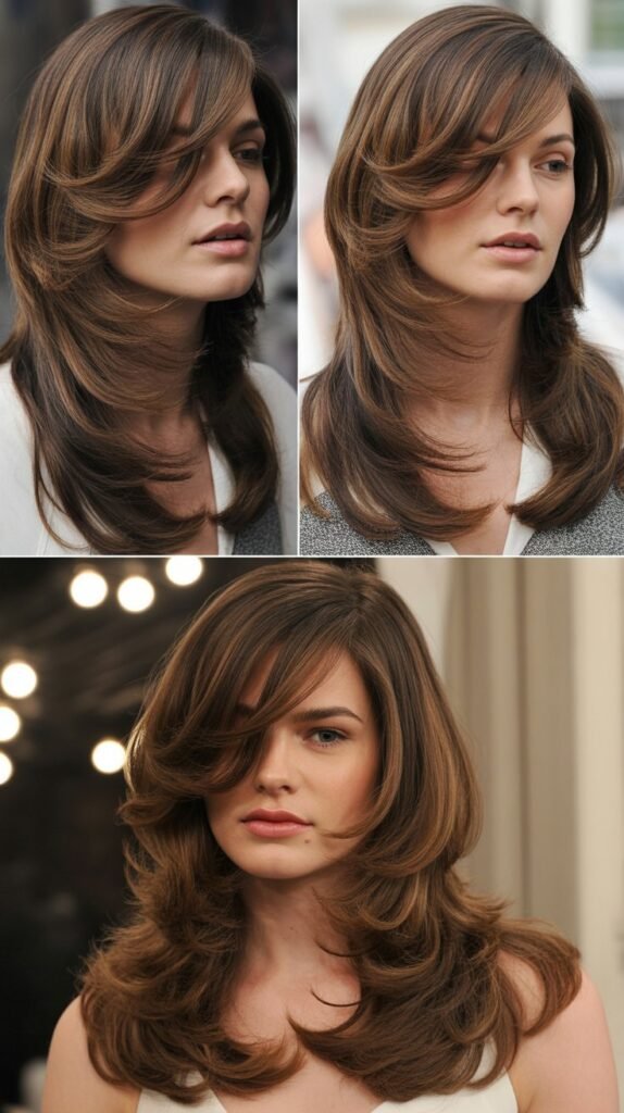 Long Layers with Side-Part Bangs