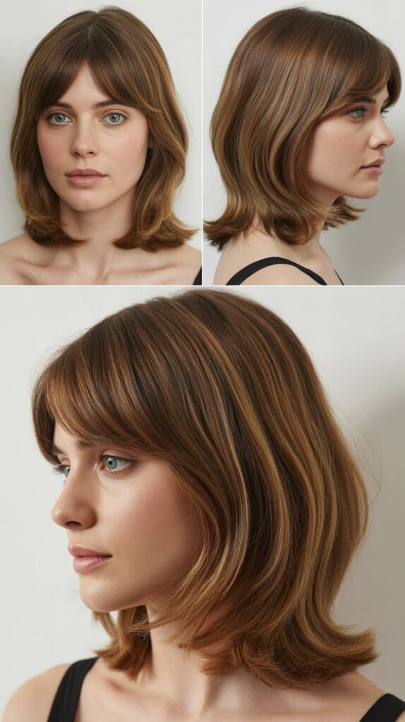 Classic Center-Parted Curtain Bangs with Layered Medium Cut