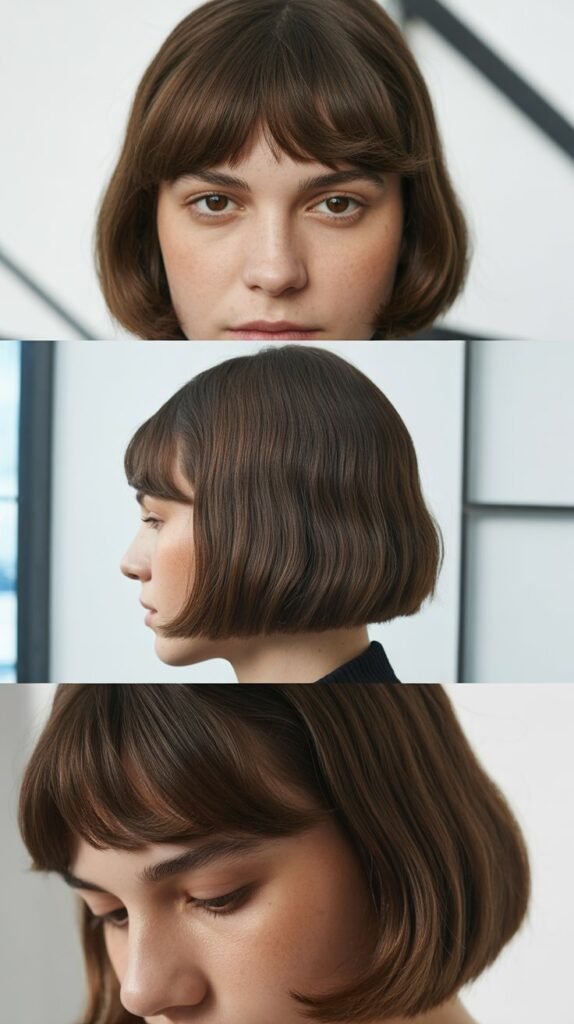 Curtain Bangs with One-Length Bob