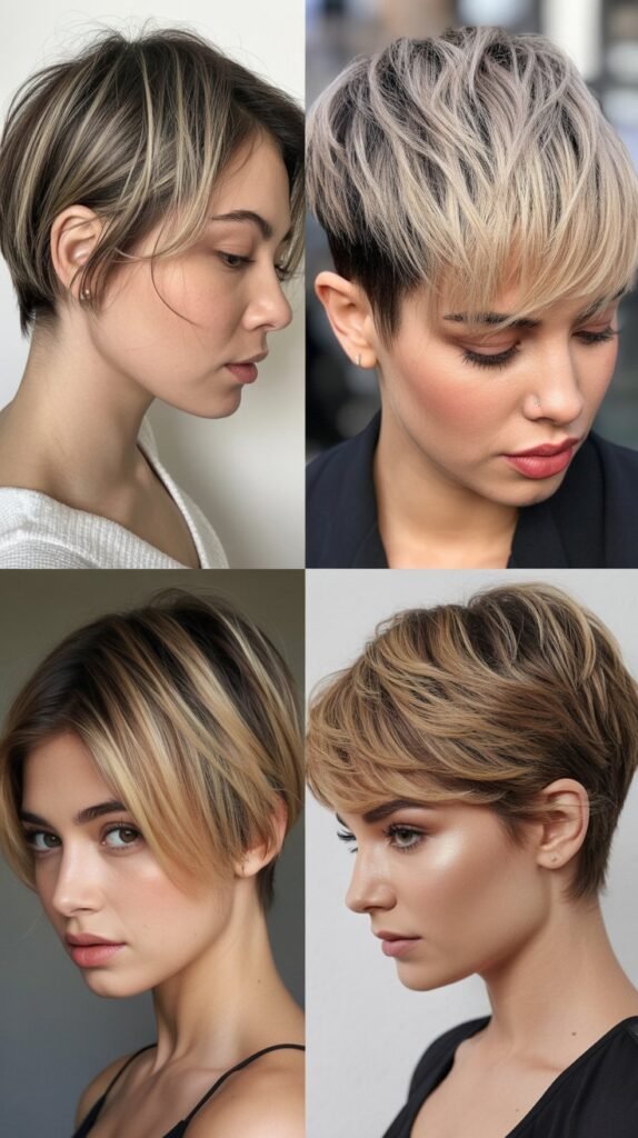 12. Pixie Cut with Blonde Highlights