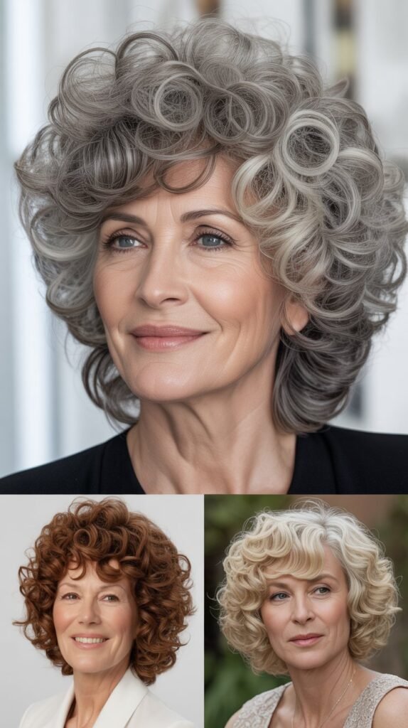 Voluminous Curly Crown with Side Swept Bangs