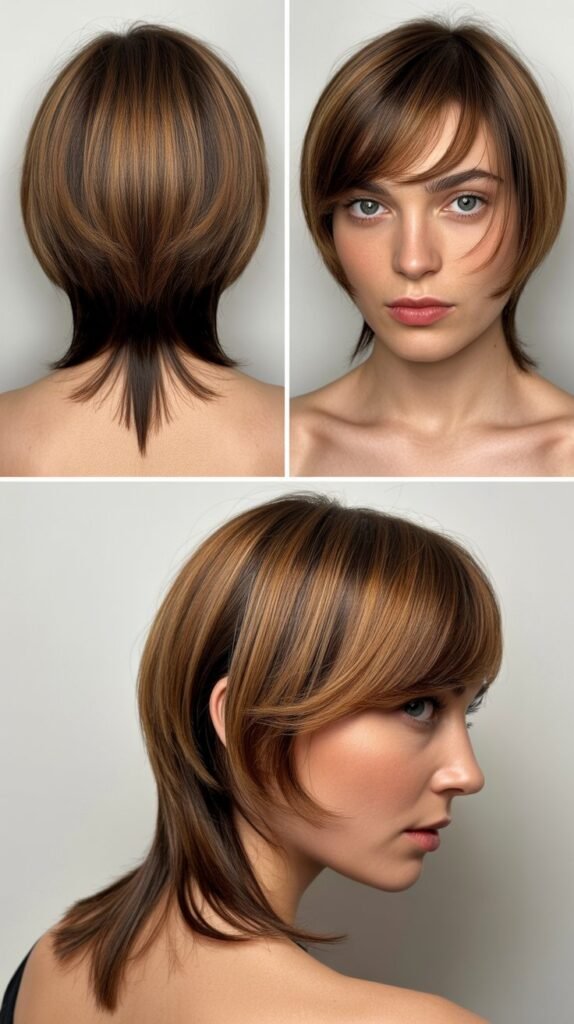 5. V-Cut Layers With Arched Bangs