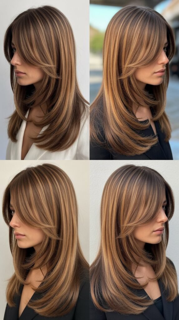 Long Curtain Layers With Sleek Center-Part Back