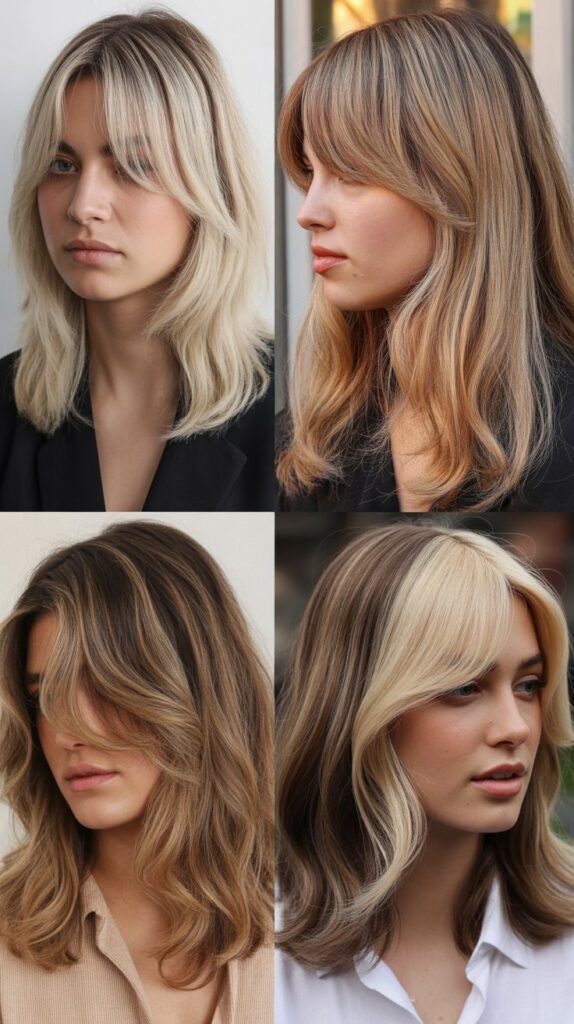  Medium Hair With Curtain Bangs and Full Highlights