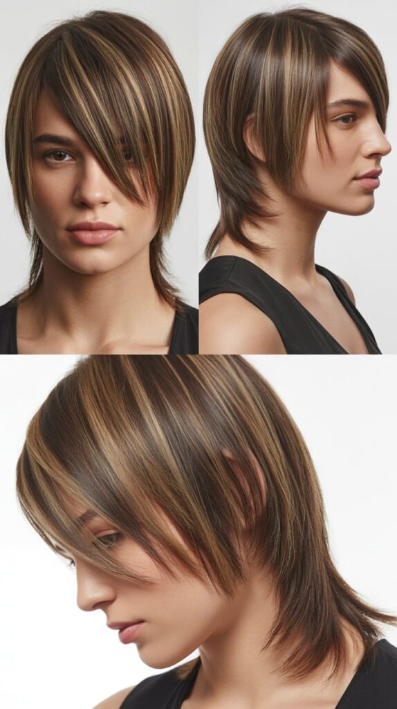 Long Layers with Angled Bangs