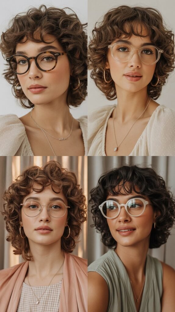 Arched Bangs with Medium Curly Layers