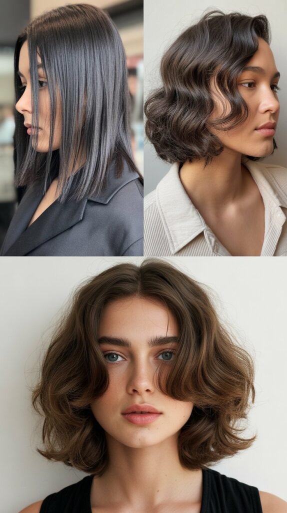 Wavy Medium Bob with Soft Curtain Bangs