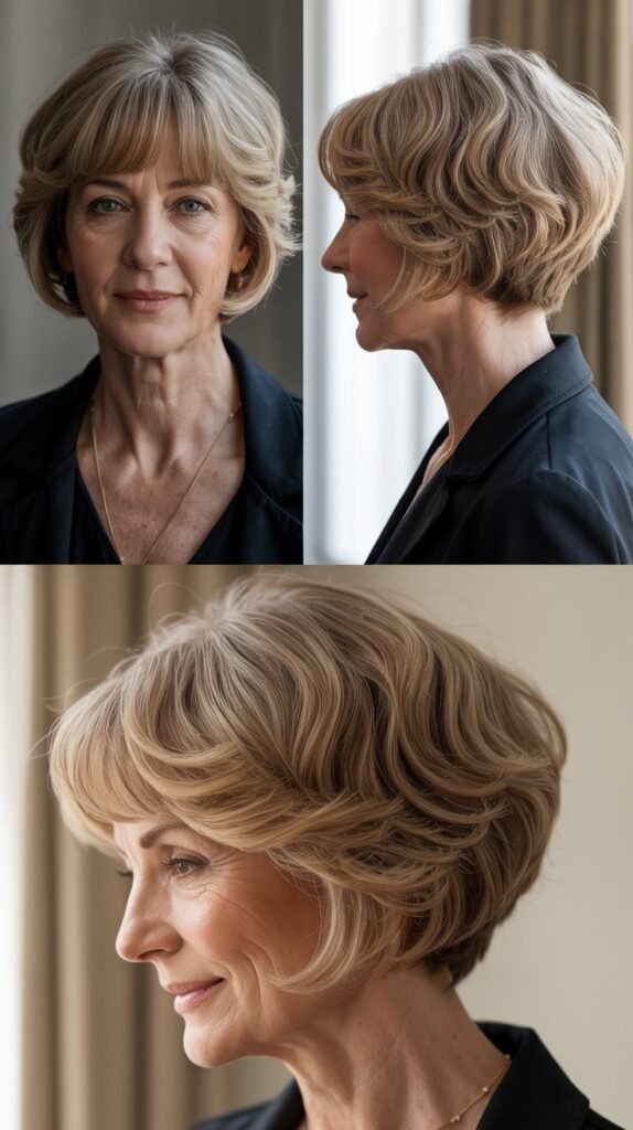Rounded Layered Bob with Soft Fringe Bangs