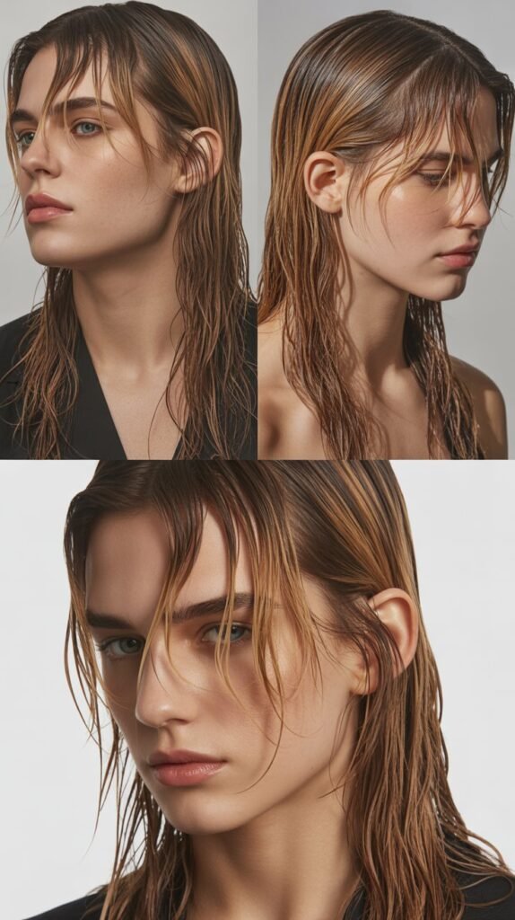 34. Long Layers with Wet Look Styling