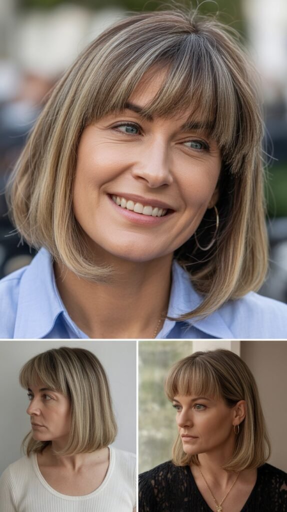  Arched Bangs with Face-Framing Highlights