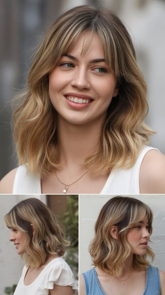 Arched Side Bangs with Medium Wavy Hair