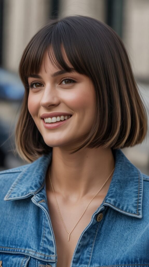  Baby Bangs with Sleek Midi Cut