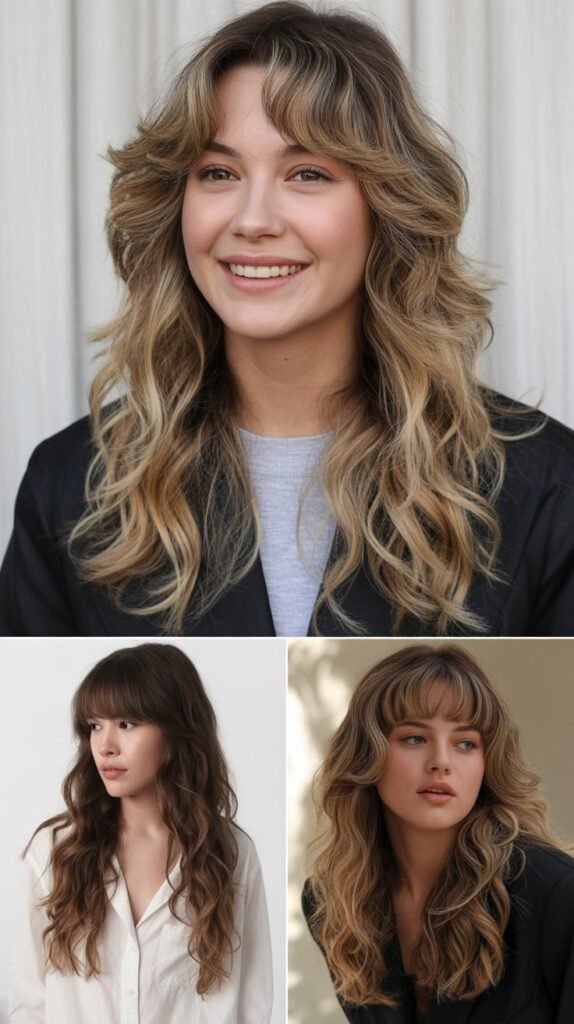 Beachy Waves With Long Curtain Bangs