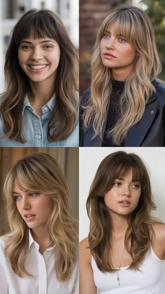 Blunt Baby Bangs With Long Textured Layers