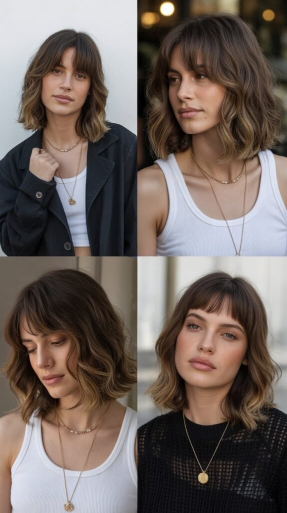  Blunt Curtain Bangs with Blunt Medium Cut