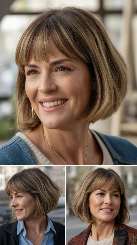 Blunt Curtain Bangs with Bob Cut