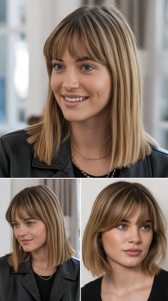 Blunt Cut Bangs with Straight Medium Hair