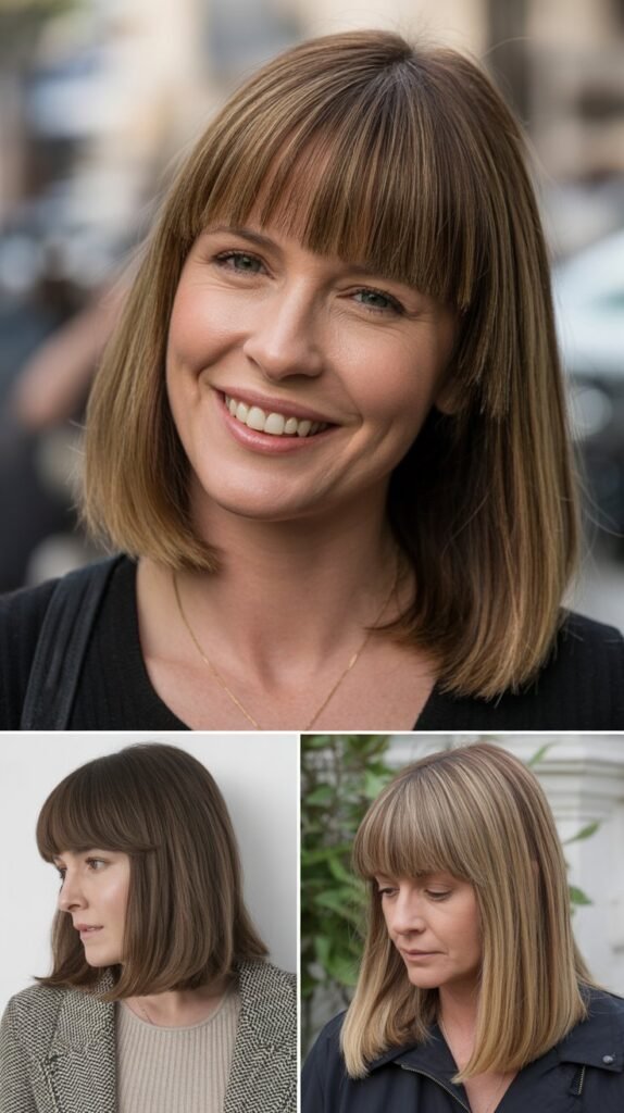 Blunt Full Bangs with Sleek Straight Hair