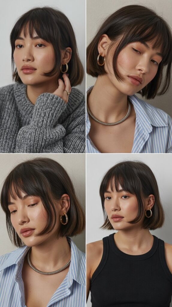 Blunt Micro Bangs with Sleek Medium Hair