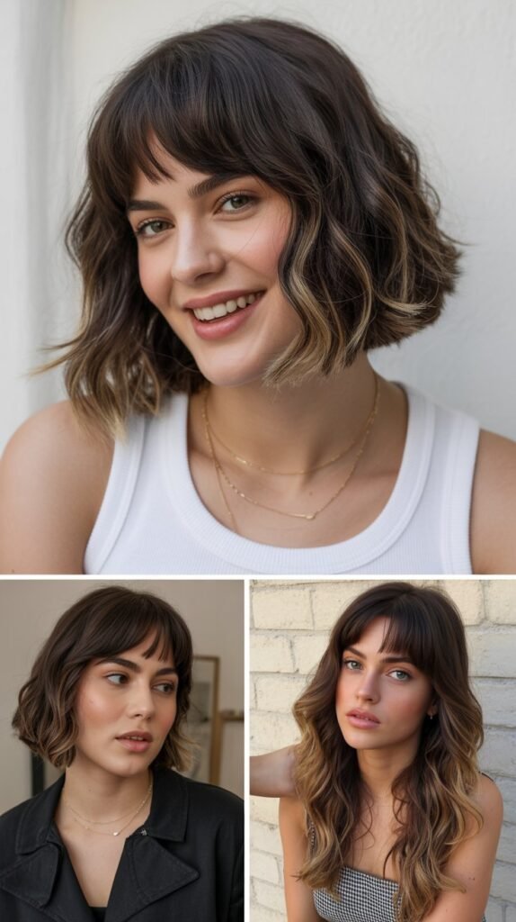 Bouncy Lob With Eyebrow-Grazing Bangs
