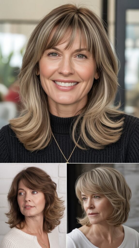  Center-Parted Bangs with Cascading Layers