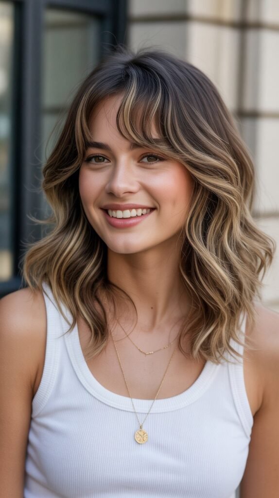 Curtain Bangs with Layered Waves