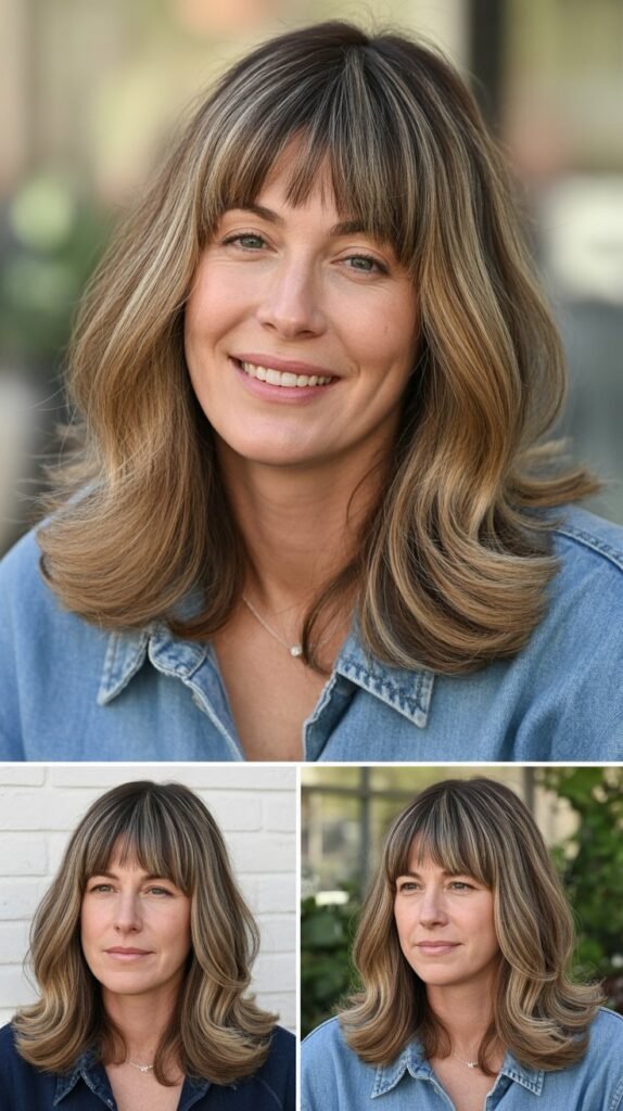 Curtain Bangs with Highlights and Lowlights