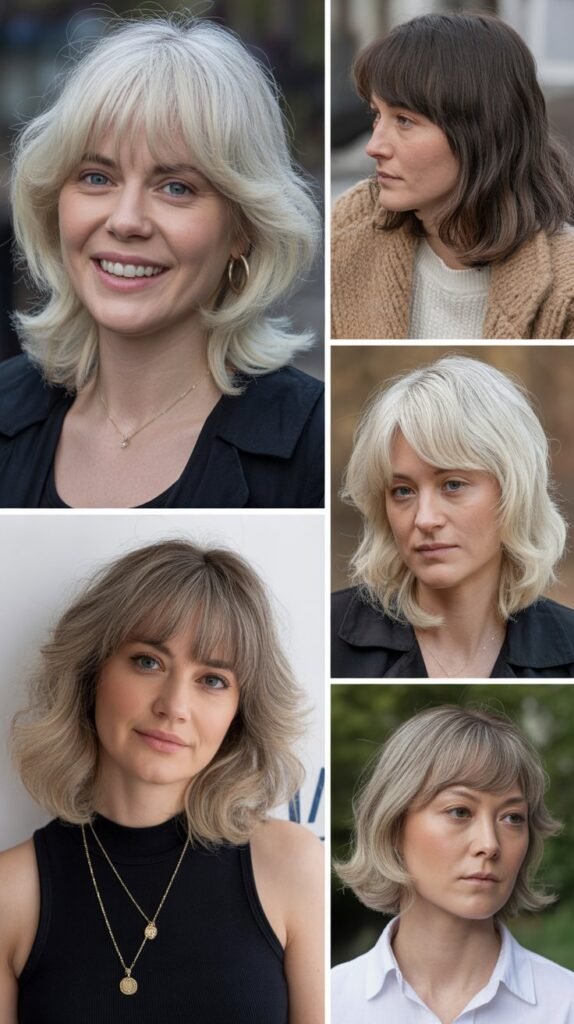Curtain Bangs with Platinum Hair