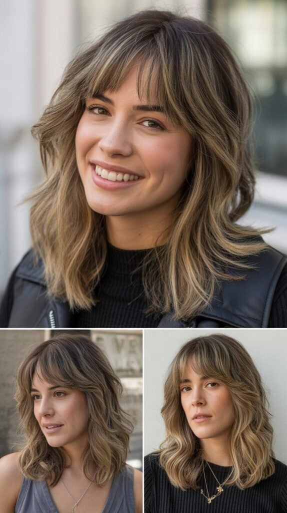 Curtain Bangs with Layered Medium Hair