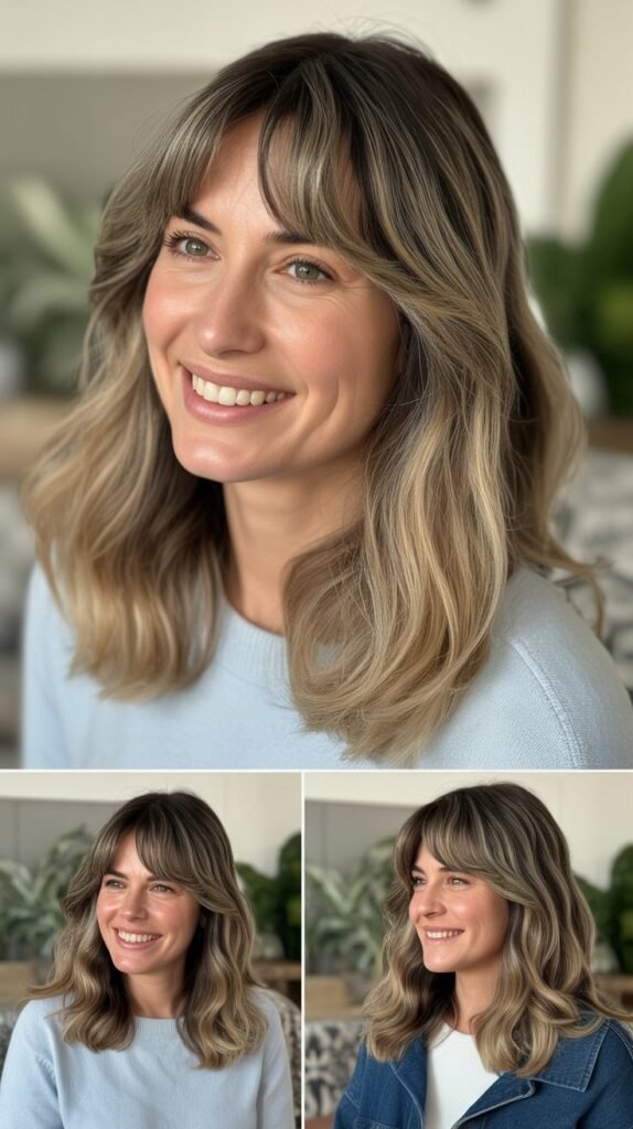 Curtain Bangs with Balayage Color