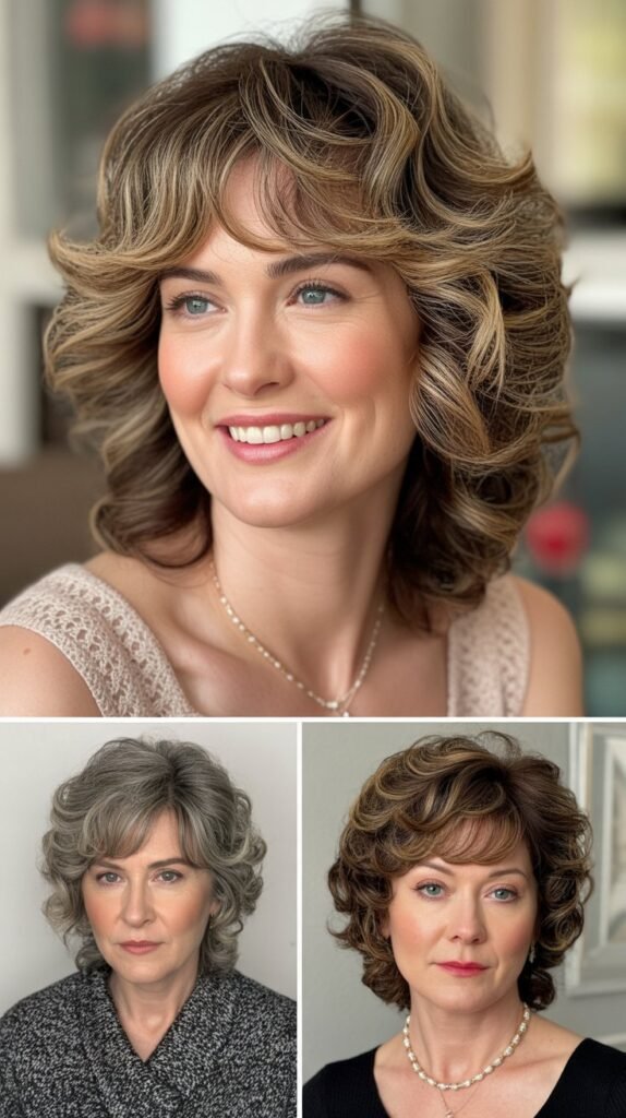  Feathered Bangs with Voluminous Curls