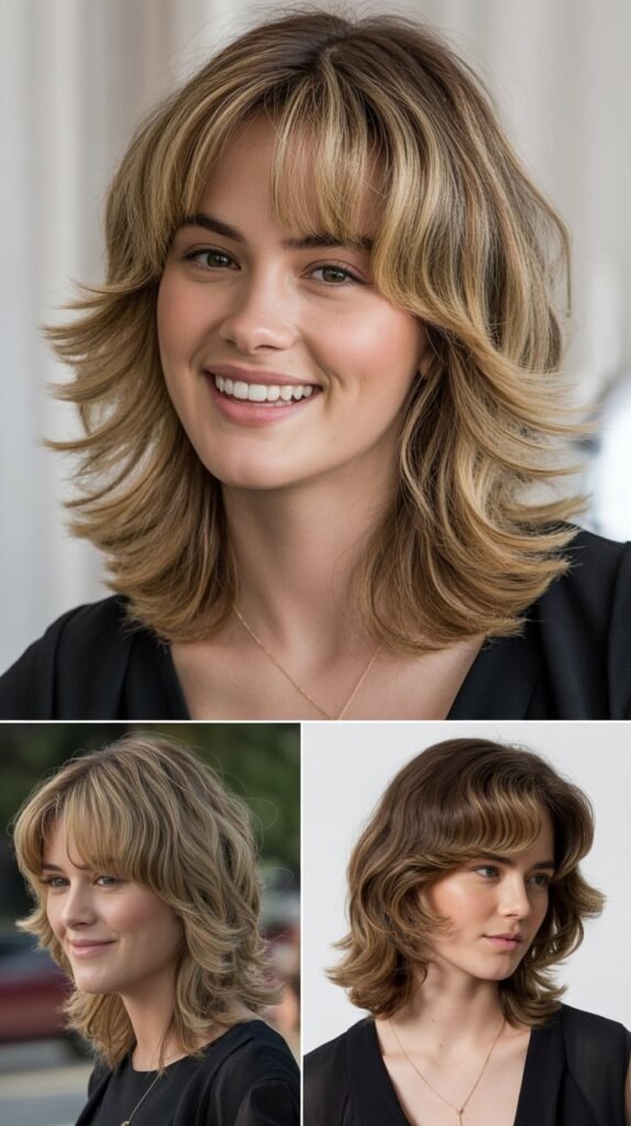 Feathered Curtain Bangs with Medium Feathered Layers