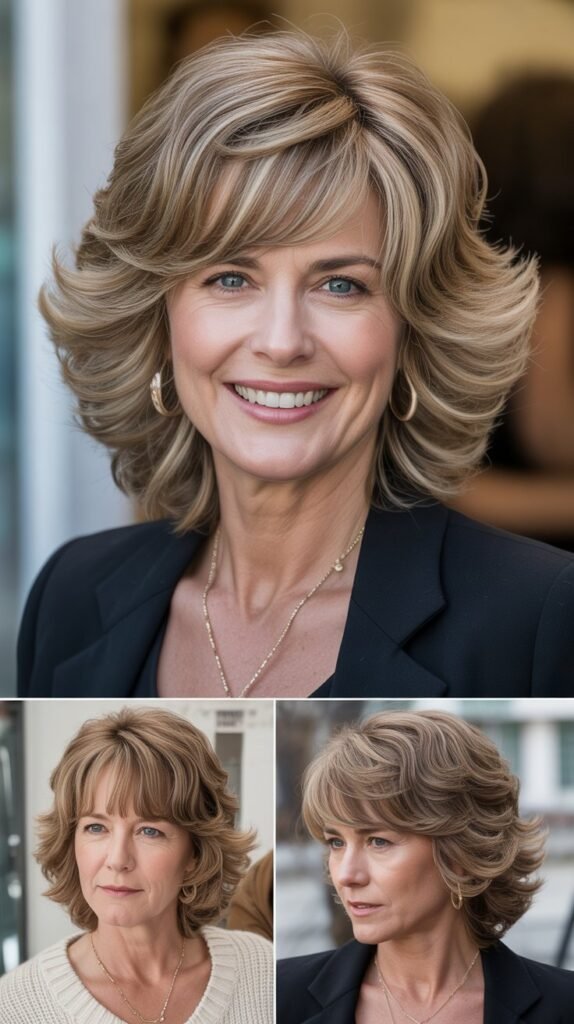 Feathered Side Bangs with Voluminous Blow-Out