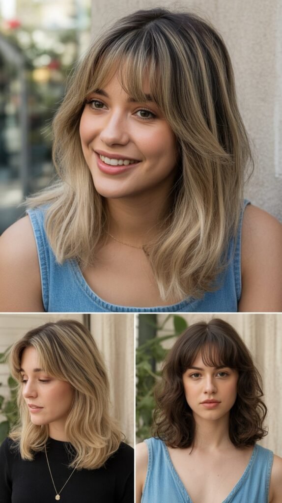 Graduated Curtain Bangs with Shoulder-Length Hair