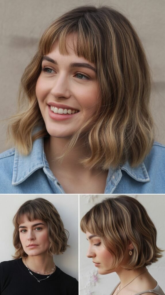 Graduated Lob With Eyebrow-Length Bangs
