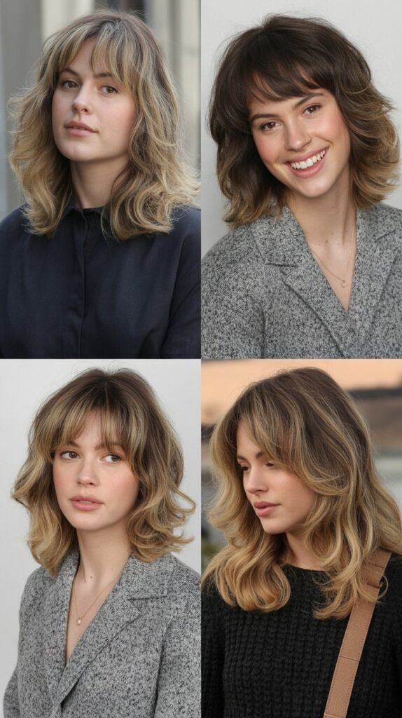  Heavy Full Bangs with Layered Medium Hair