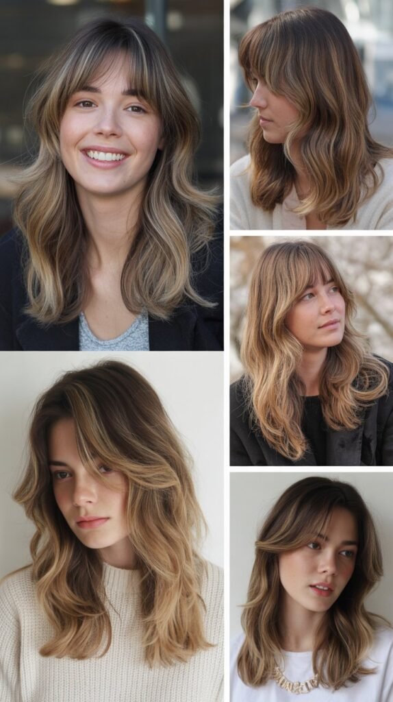  Layered Balayage With Face-Framing Bangs