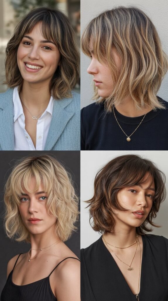 Layered Curtain Bangs with Shaggy Medium Length