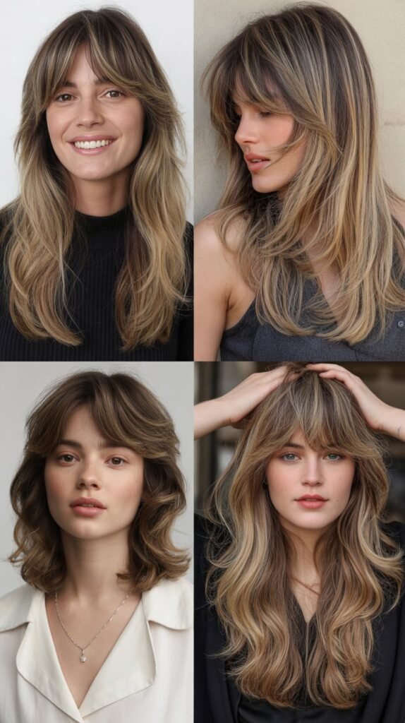 Long Feathered Layers With Wispy Bangs