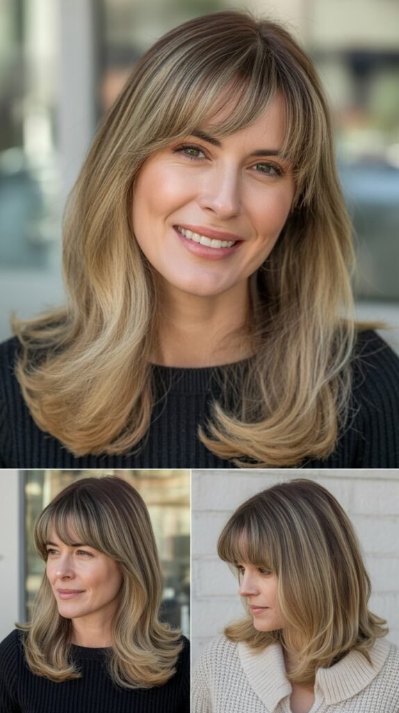  Long Side Bangs with Balayage Highlights