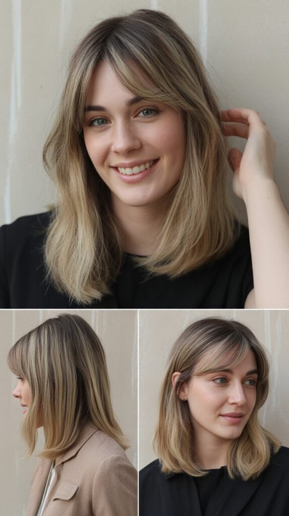 Long Side-Swept Bangs with Medium One-Length Hair