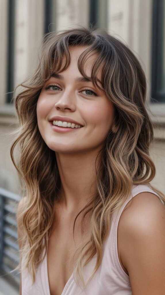 Messy Textured Bangs with Beachy Waves
