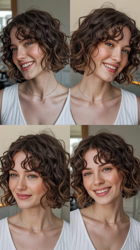  Wavy Bob with Center-Parted Wispy Bangs