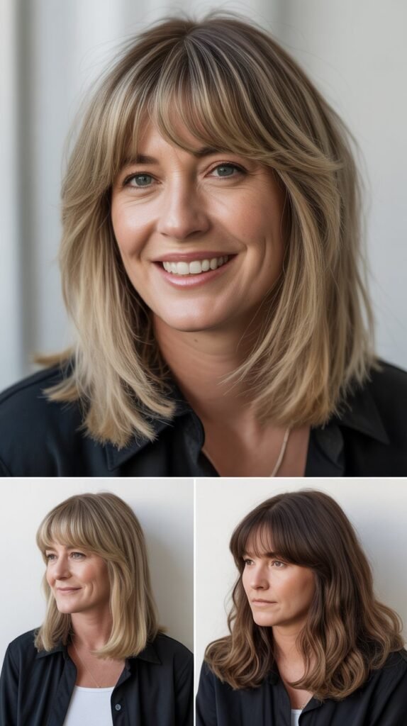  Piece-y Curtain Bangs with Straight Layers