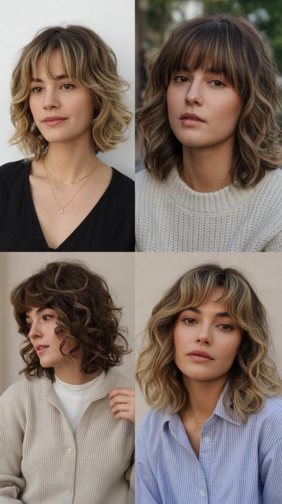 Piece-y Textured Bangs with Wavy Medium Hair