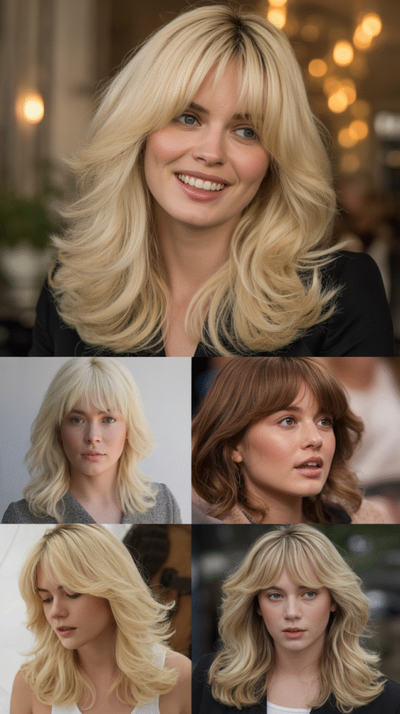  Long Layers with Curtain Bangs and Rooted Blonde