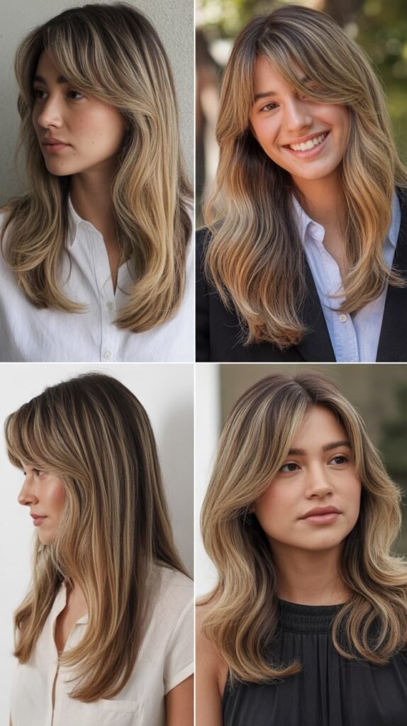 Romantic Layers With Side-Parted Curtain Bangs