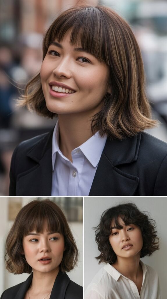 Rounded Lob With Korean-Style Bangs